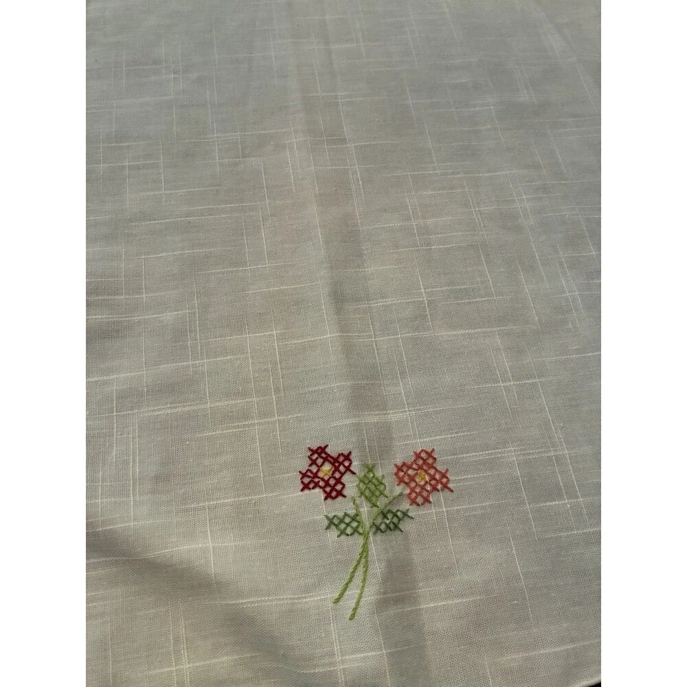 Vintage Handmade Round Table Cloth Country Goose 34.5” Diameter Cottagecore